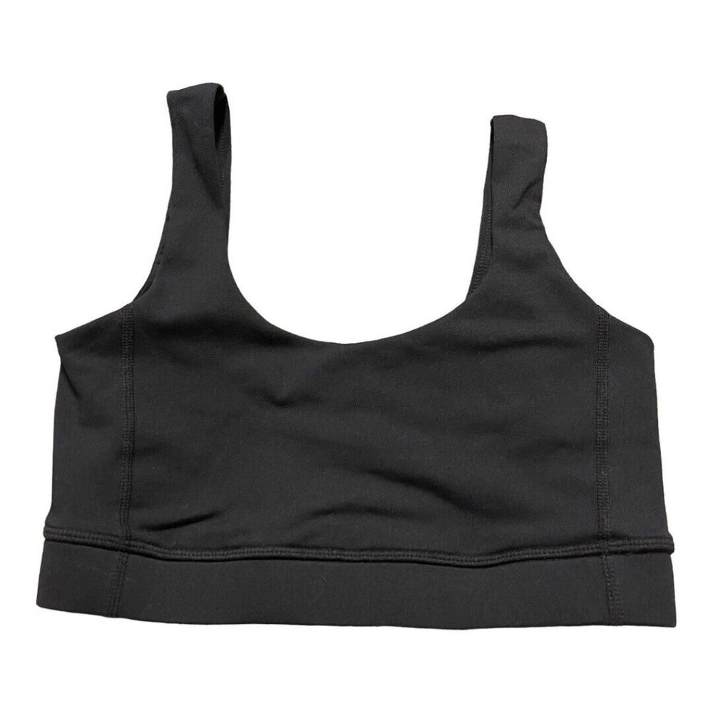 CheriFit Women Sports Bra Small Black Solid Reg Straps Stretch NO PADS Scoop Gym